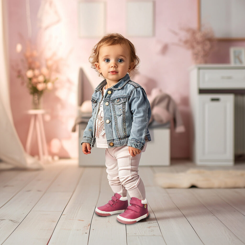 Rózsaszínű Alvin kislány babacipő - kicsi lánykán