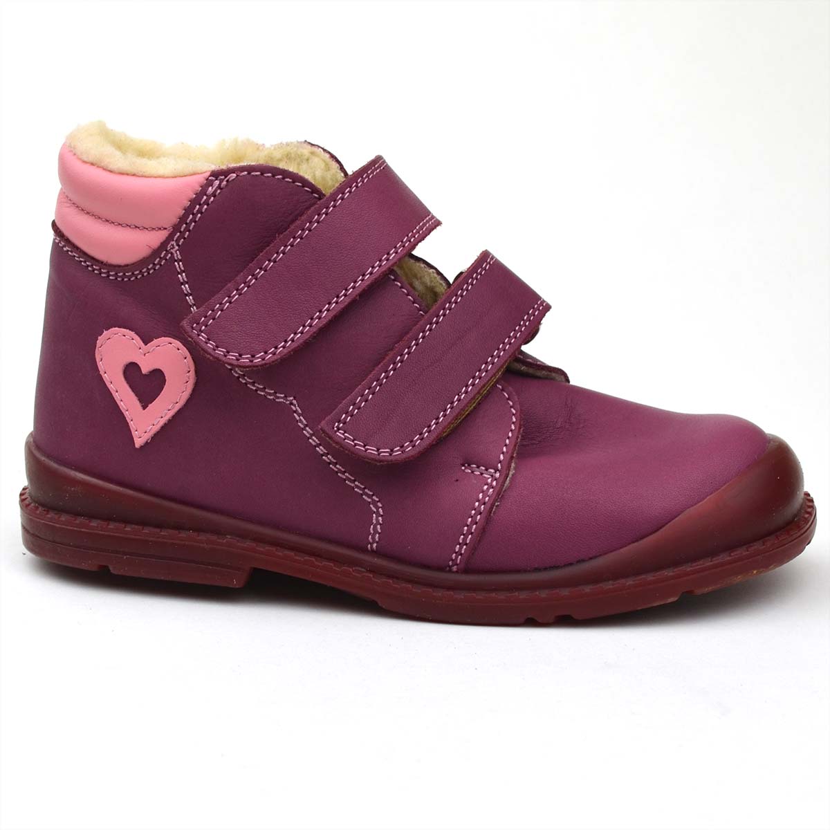 Kislány Flo-910 Salus bélelt cipő bordó színben, szívecskével