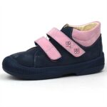 S20 Maus kislánycipő kék színben, rózsaszín tépőzárral és gyöngyökkel